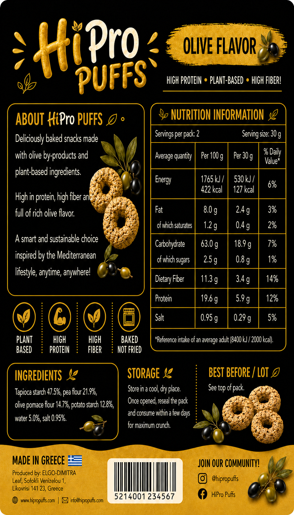 Olive Flavor nutrition label